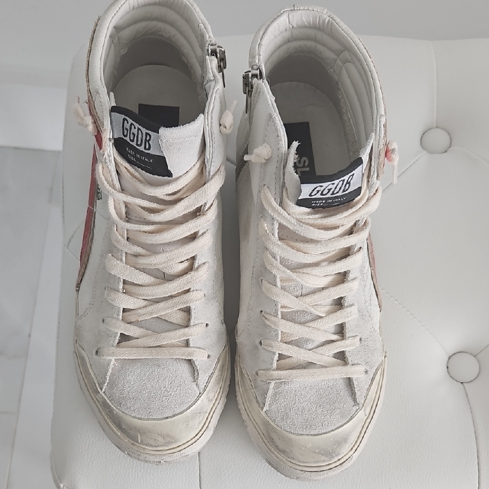 GGDB High-Top Sneakers in White and Red